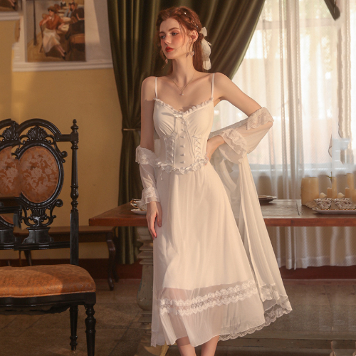 Pajama Women Sexy Court Princess Style Lace Waist Show Slim Sling Pajama Dress